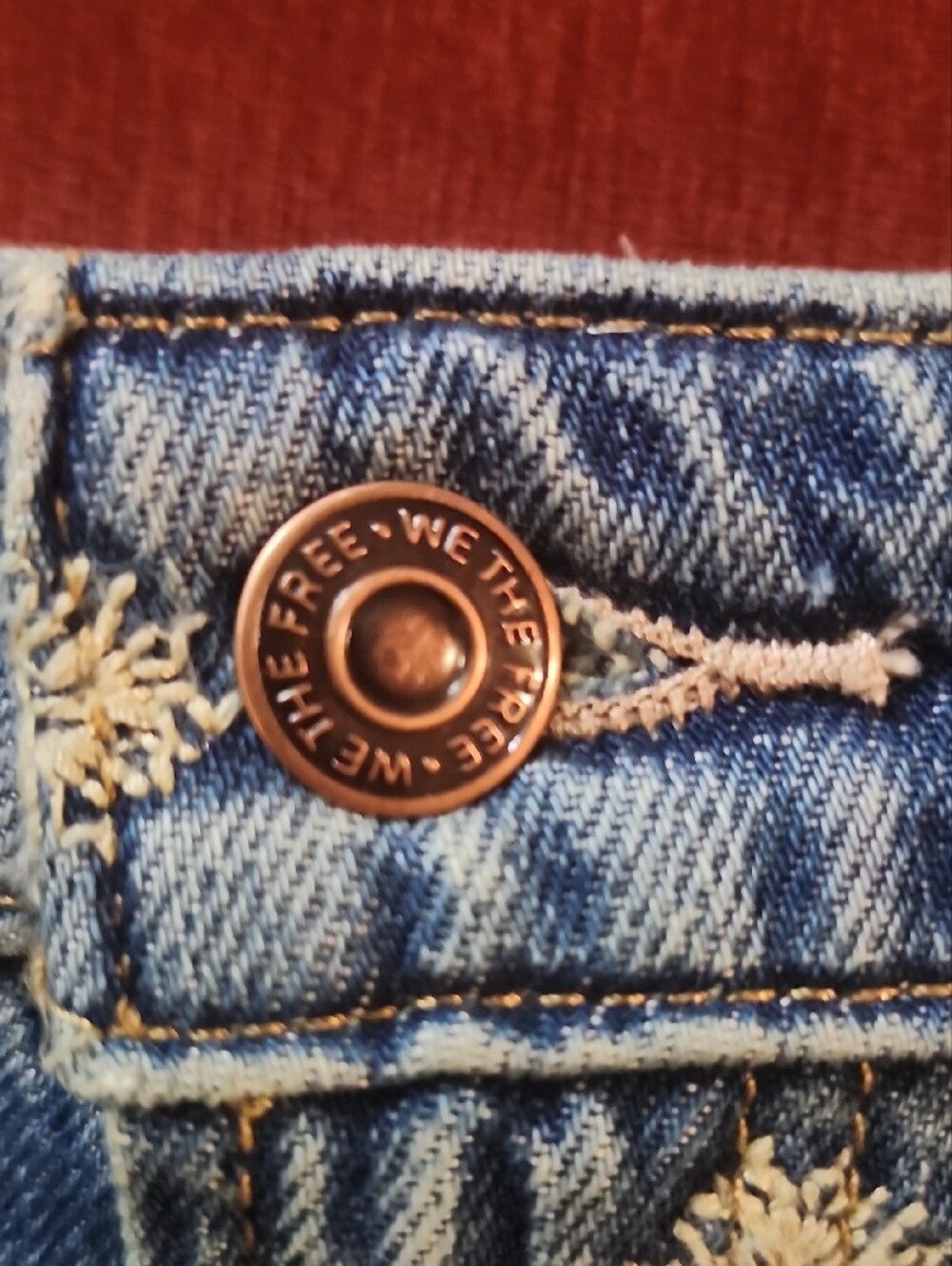 We The Free Blue Denim Shorts with Cream Embroidered Hearts - Picture 9 of 9